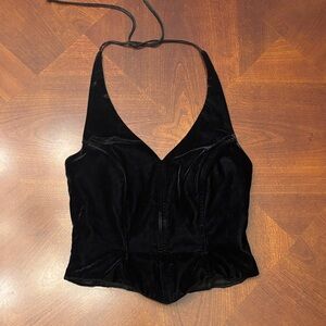 J.R. Nites Black Velvet Halter Camisole Top
